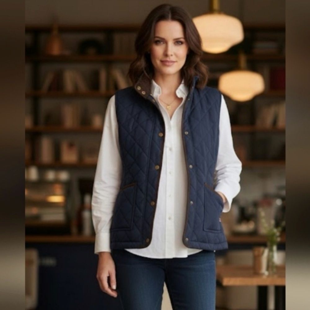 Hunter Quilted Corduroy Trim Navy Blue Outerwear Vest